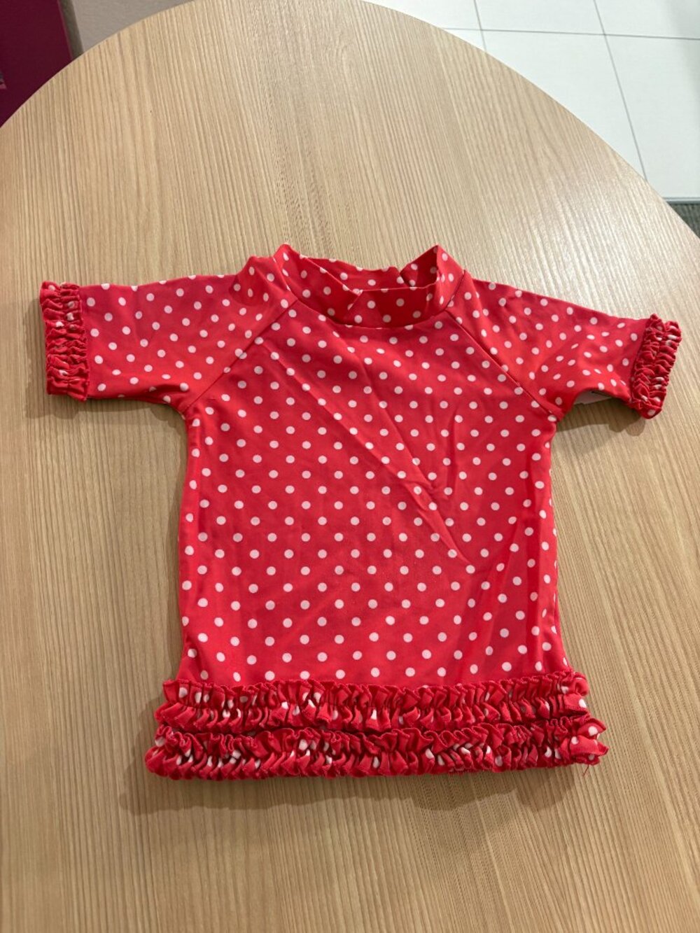 Ruffle Butts Rashguard 18-24 Months Nylon Spandex Pink White Polka Dots Ruffles